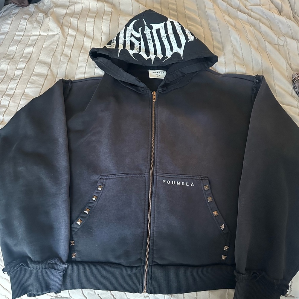 YoungLA Black Hoodie with Studded Accents